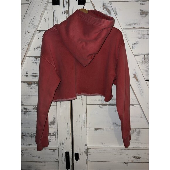 Aritzia TNA Hoodie Women's L Red Faded Oversized Crop Hooded Sweatshirt Raw Hem - Picture 7 of 12